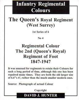 2004 Regimental Colours : The Queen's Royal Regiment (West Surrey) 1st Series #4 Regimental Colour 1847-1947 Back