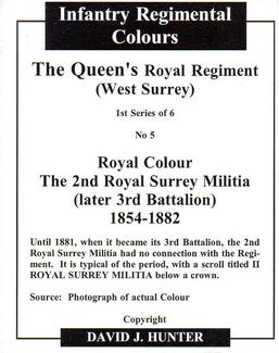 2004 Regimental Colours : The Queen's Royal Regiment (West Surrey) 1st Series #5 Royal Colour 2nd Royal Surrey Militia 1854-1882 Back