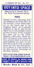 1958 Brooke Bond Out Into Space (Issued In) #13 Venus Back