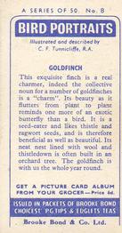 1957 Brooke Bond Bird Portraits  - Without Address #8 Goldfinch Back