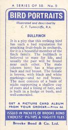 1957 Brooke Bond Bird Portraits  - Without Address #9 Bullfinch Back