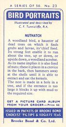 1957 Brooke Bond Bird Portraits  - Without Address #23 Nuthatch Back