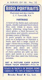1957 Brooke Bond Bird Portraits  - Without Address #32 Partridge Back