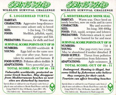 1994 Brooke Bond Going Wild (Double Cards) #5-6 Mediterranean Monk Seal / Loggerhead Turtle Back