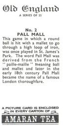 1969 Amaran Tea Old England #2 Pall Mall Back