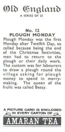 1969 Amaran Tea Old England #12 Plough Monday Back
