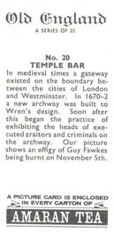1969 Amaran Tea Old England #20 Temple Bar Back