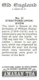 1969 Amaran Tea Old England #21 Stratford-Upon-Avon Back