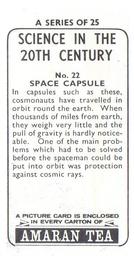 1966 Amaran Tea Science in the 20th Century #22 Space Capsule Back