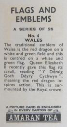 1964 Amaran Tea Flags and Emblems #4 Wales Back