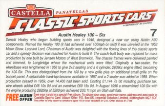 1994 Castella Classic Sports Cars #7 Austin Healey 100 - Six Back
