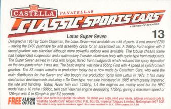 1994 Castella Classic Sports Cars #13 Lotus Super Seven Back