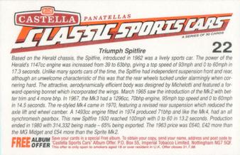 1994 Castella Classic Sports Cars #22 Triumph Spitfire Back