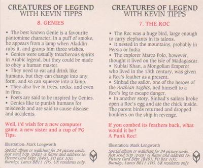 1994 Brooke Bond Creatures of Legend (Double Cards) #7-8 The Roc / Genies Back