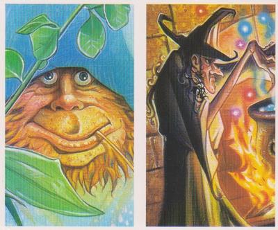 1994 Brooke Bond Creatures of Legend (Double Cards) #15-16 Leprechauns / Witches Front