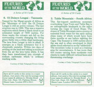 1984 Brooke Bond Features of the World (Double Cards) #2-6 Table Mountain - South Africa / Ol Doinyo Lengai - Tanzania Back