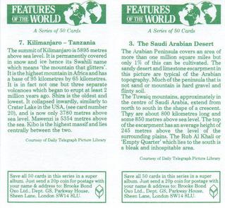1984 Brooke Bond Features of the World (Double Cards) #3-7 The Saudi Arabian Desert / Kilimanjaro - Tanzania Back