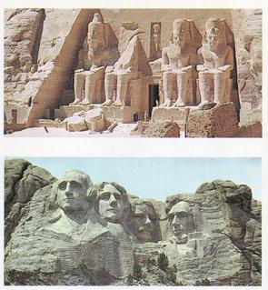 1984 Brooke Bond Features of the World (Double Cards) #4-8 Abu Simbel - Egypt / Mount Rushmore - Dakota Front