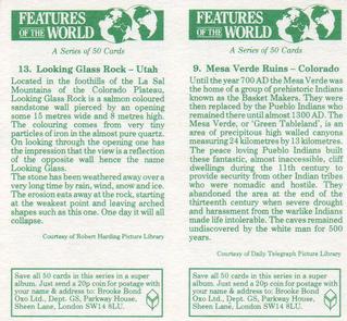1984 Brooke Bond Features of the World (Double Cards) #9-13 Mesa Verde Ruins - Colorado / Looking Glass Rock - Utah Back