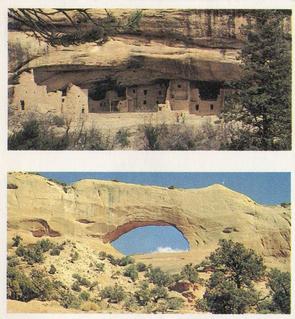 1984 Brooke Bond Features of the World (Double Cards) #9-13 Mesa Verde Ruins - Colorado / Looking Glass Rock - Utah Front
