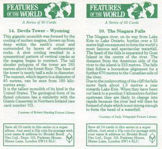 1984 Brooke Bond Features of the World (Double Cards) #10-14 Niagara Falls / Devils Tower Back