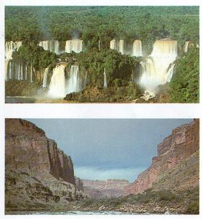 1984 Brooke Bond Features of the World (Double Cards) #11-15 Iguassu Falls - Argentina-Brazil Border / The Grand Canyon - Colorado Front