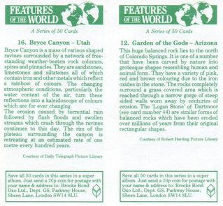 1984 Brooke Bond Features of the World (Double Cards) #12-16 Garden of the Gods - Arizona / Bryce Canyon - Utah Back