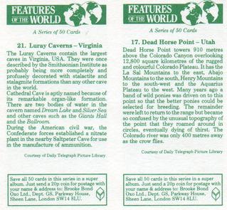 1984 Brooke Bond Features of the World (Double Cards) #17-21 Dead Horse Point - Utah / Luray Caverns - Virginia Back