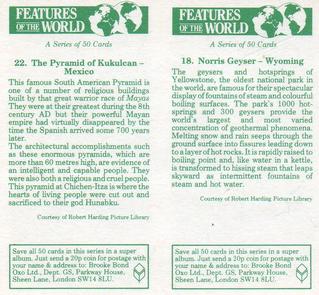 1984 Brooke Bond Features of the World (Double Cards) #18-22 Norris Geyser - Wyoming / The Pyramid of Kukulcan - Mexico Back