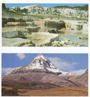 1984 Brooke Bond Features of the World (Double Cards) #19-23 Yellowstone Hot Springs - Wyoming / The Andes Mountains - South America Front