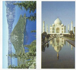 1984 Brooke Bond Features of the World (Double Cards) #20-24 Crater Lake - Oregon / The Taj Mahal - India Front