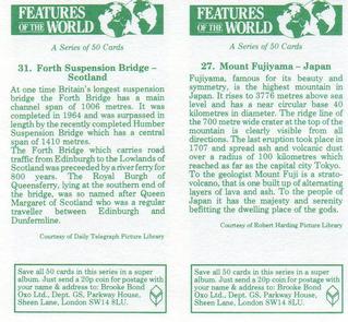 1984 Brooke Bond Features of the World (Double Cards) #27-31 Mount Fujiyama - Japan / Forth Suspension Bridge - Scotland Back