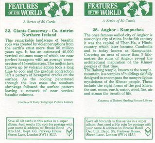 1984 Brooke Bond Features of the World (Double Cards) #28-32 Angkor - Kampuchea / Giants Causeway - Co. Antrim Northern Ireland Back