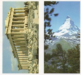 1984 Brooke Bond Features of the World (Double Cards) #35-39 Parthenon - Greece / The Matterhorn - Switzerland Front