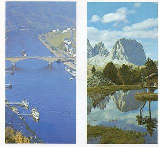 1984 Brooke Bond Features of the World (Double Cards) #36-40 The River Rhine / The Dolomites - Italy Front
