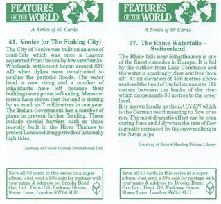 1984 Brooke Bond Features of the World (Double Cards) #37-41 The Rhine Waterfalls - Switzerland / Venice (or The Sinking City) Back