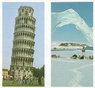 1984 Brooke Bond Features of the World (Double Cards) #42-46 The Leaning Tower of Pisa - Italy / An Old Iceberg - Greenland Front
