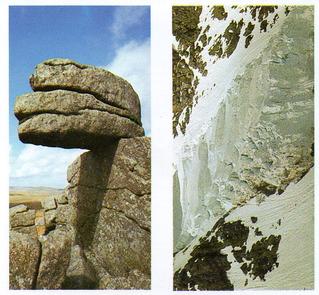 1984 Brooke Bond Features of the World (Double Cards) #44-48 Logan Stone - Dartmoor / Antarctic Glacier Front