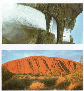 1984 Brooke Bond Features of the World (Double Cards) #45-49 Ofaerufoss Eldgja - Iceland / Ayers Rock - Australia Front