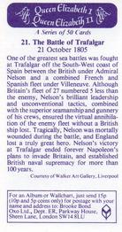 1982 Brooke Bond Queen Elizabeth 1 Queen Elizabeth 2 #21 The Battle of Trafalgar Back