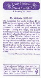 1982 Brooke Bond Queen Elizabeth 1 Queen Elizabeth 2 #28 Victoria Back