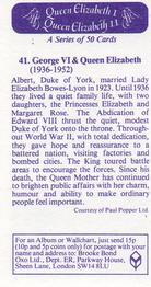 1982 Brooke Bond Queen Elizabeth 1 Queen Elizabeth 2 #41 George VI & Queen Elizabeth Back