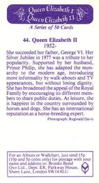 1982 Brooke Bond Queen Elizabeth 1 Queen Elizabeth 2 #44 Queen Elizabeth II Back
