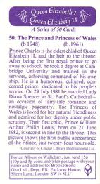 1982 Brooke Bond Queen Elizabeth 1 Queen Elizabeth 2 #50 The Prince and Princess of Wales Back