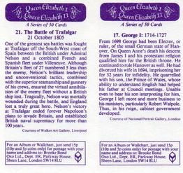 1982 Brooke Bond Queen Elizabeth 1 Queen Elizabeth 2 (Double Cards) #17-21 George I / The Battle of Trafalgar Back