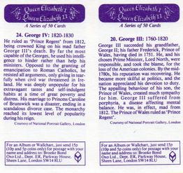 1982 Brooke Bond Queen Elizabeth 1 Queen Elizabeth 2 (Double Cards) #20-24 George III /  George IV Back