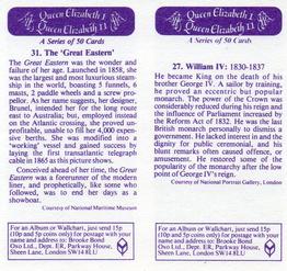 1982 Brooke Bond Queen Elizabeth 1 Queen Elizabeth 2 (Double Cards) #27-31 William IV / The Great Eastern Back