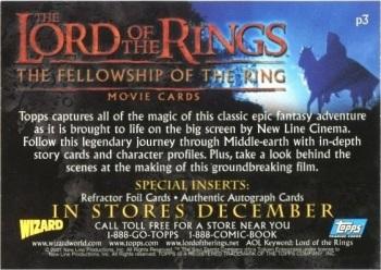 2001 Topps Lord of the Rings: The Fellowship of the Ring - Promos #P3 The Legend Comes to Life Back