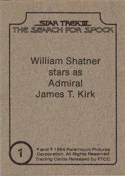 1984 FTCC Star Trek III: The Search for Spock #1 William Shatner stars as Admiral James T. Kirk Back