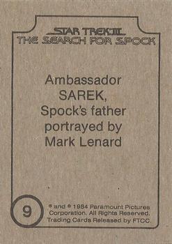 1984 FTCC Star Trek III: The Search for Spock #9 Ambassador Sarek, Spock's father portrayed by Mark Lenard Back